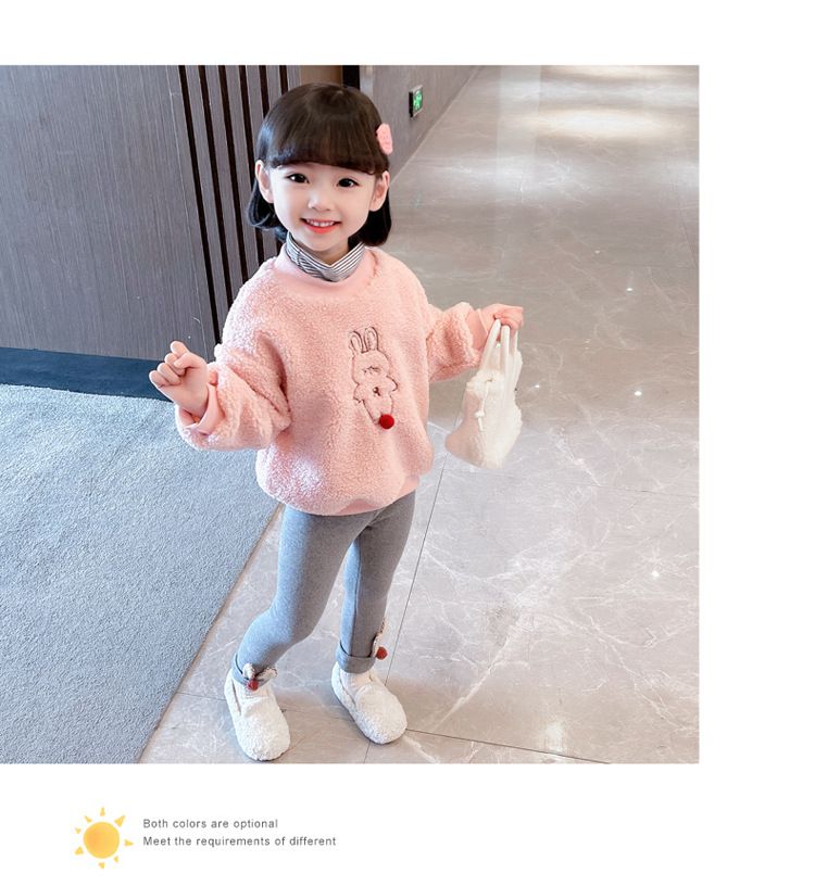 加絨彈力內搭長褲-兔兔耳朵-黑色