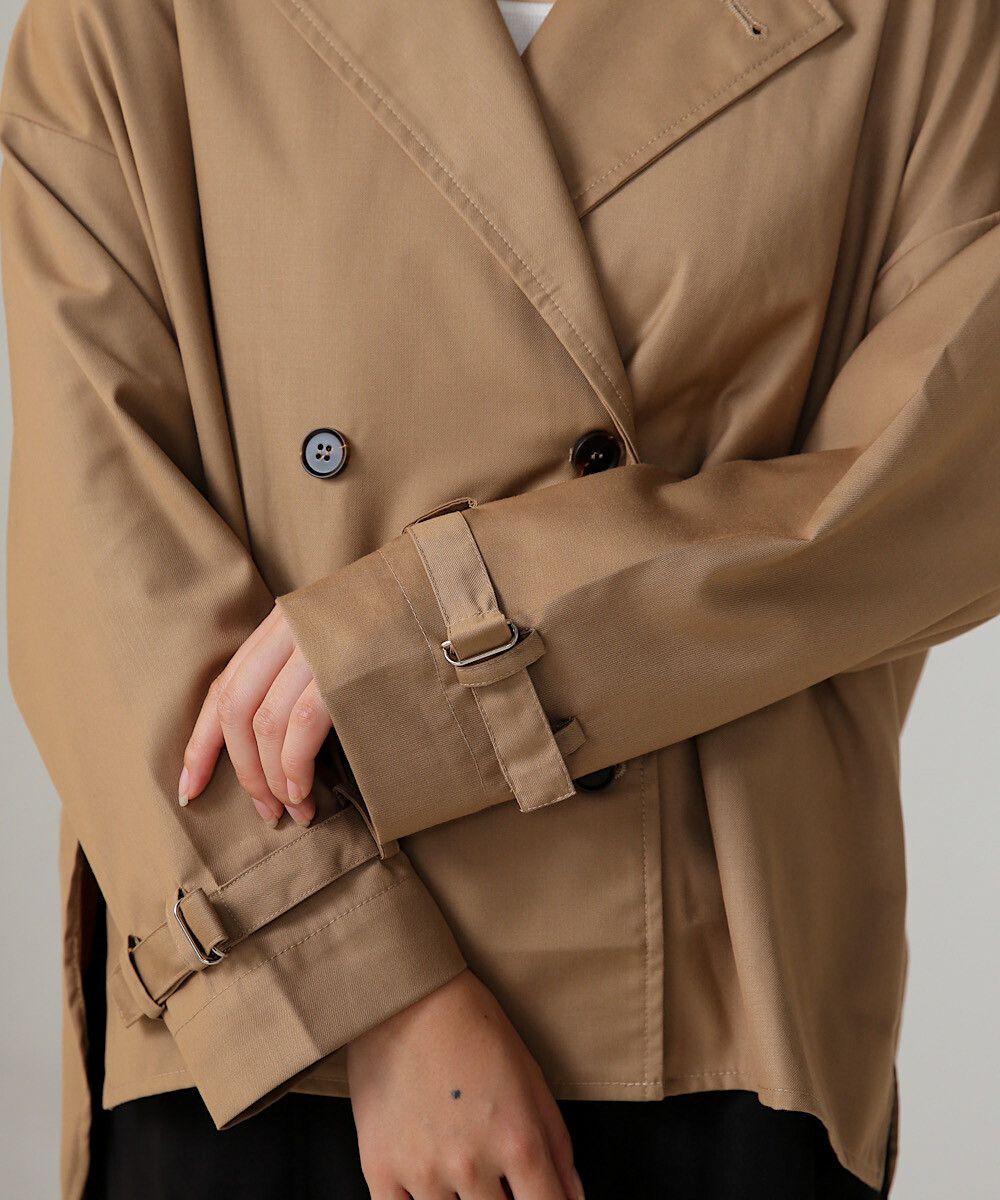 日本 Bou Jeloud - 休閒輕薄前短後長修身風衣外套-咖啡格紋