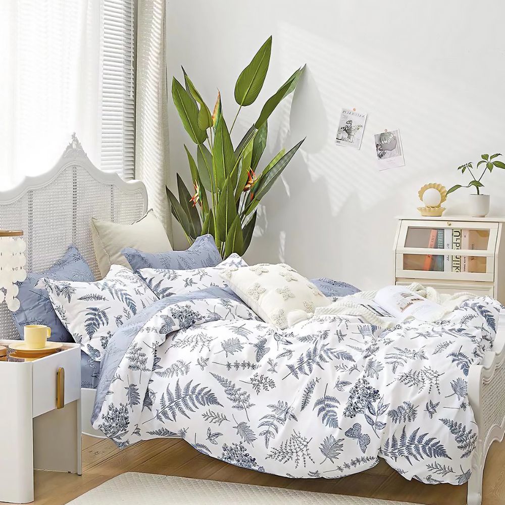 台灣製 極致純棉寢具組-藍羽-雙人三件式床包組