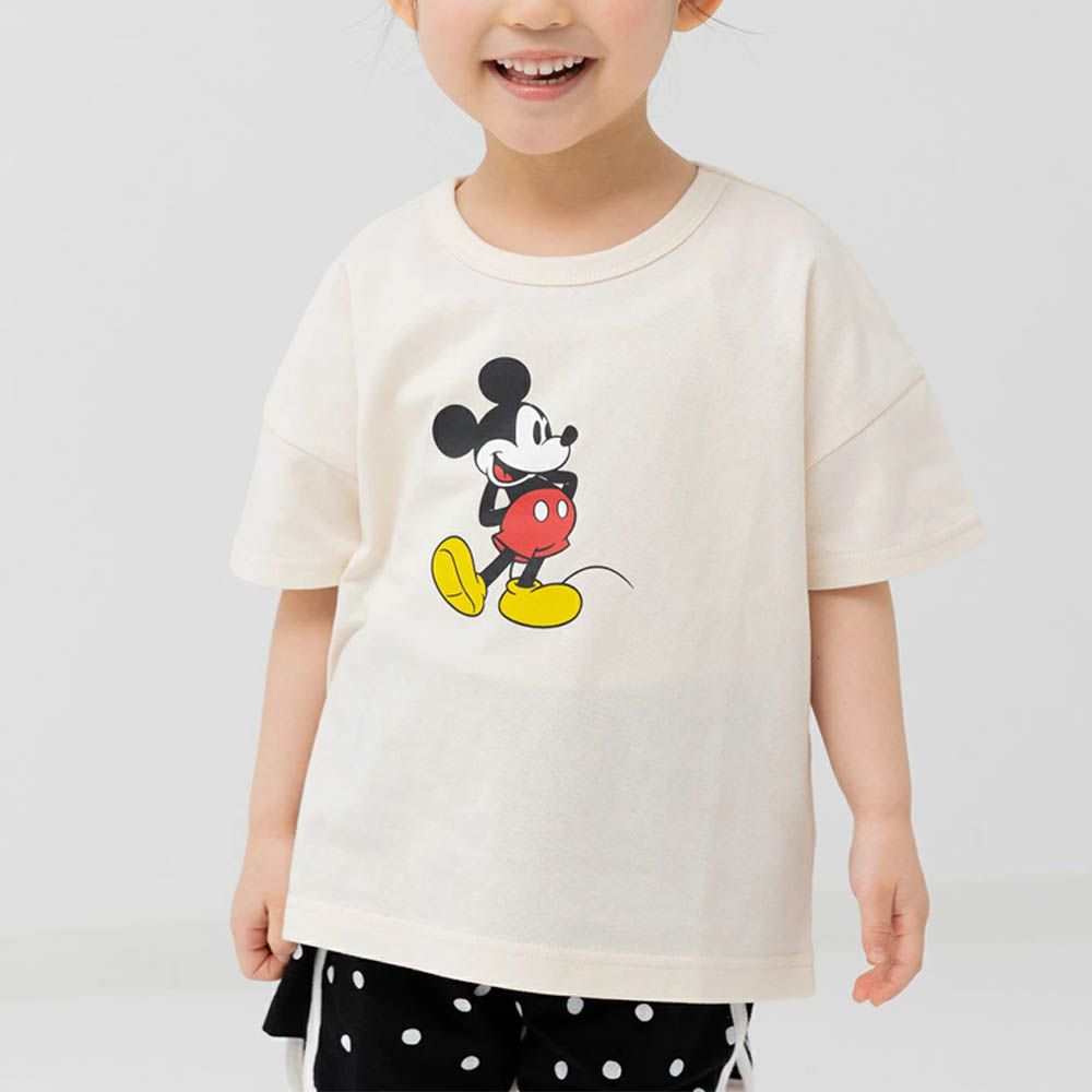 聯名款  卡通人物米奇純棉短袖上衣-雙手叉腰-奶油杏