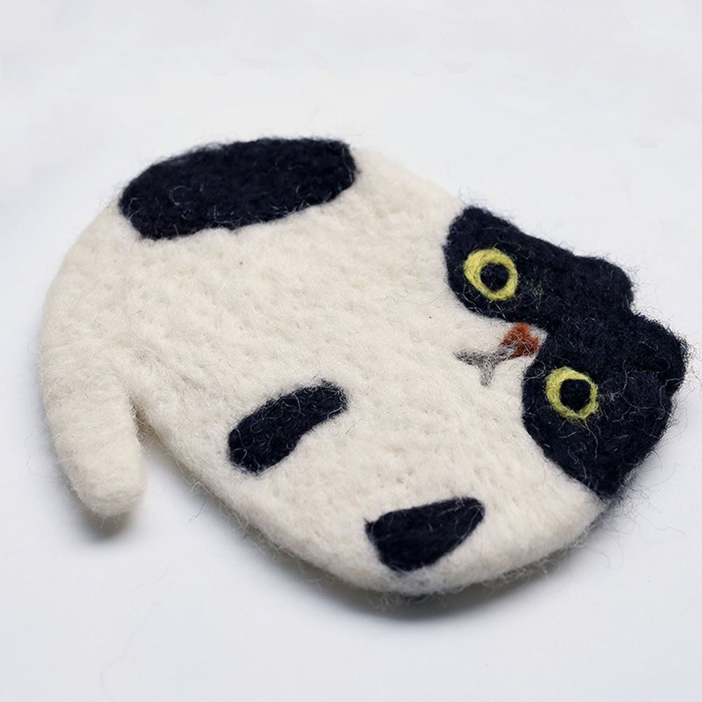 可愛動物造型羊毛氈杯墊-黑白貓