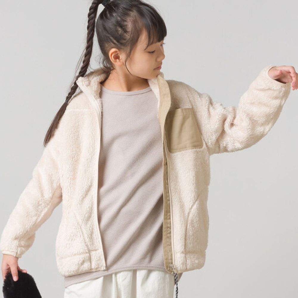 日本 OMNES - (兒童)毛絨絨拼接立領保暖外套-米