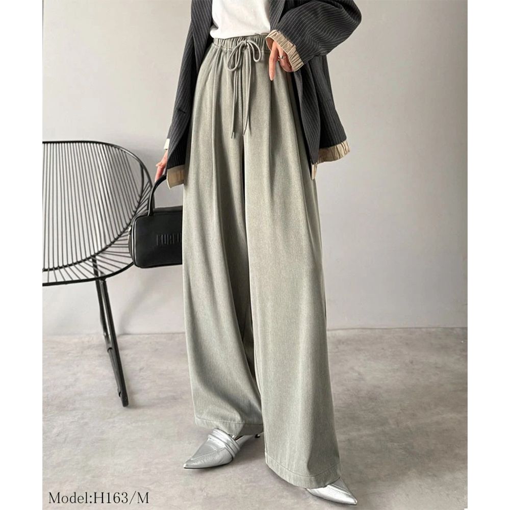 立體版型綁帶寬鬆舒適長褲-淺灰棕