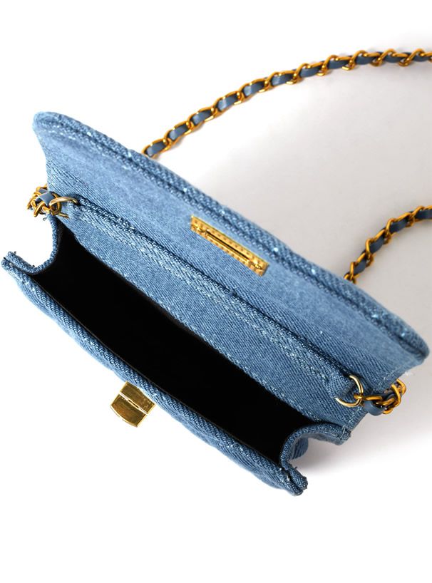 日本 GRL - 菱格紋金屬鏈側背小包-丹寧藍 (F)