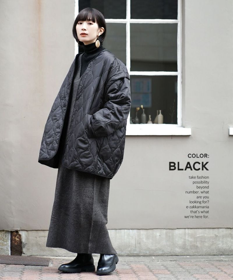 日本 zootie - 2WAY衍縫落肩鋪棉保暖外套/背心(袖可拆)-軍綠