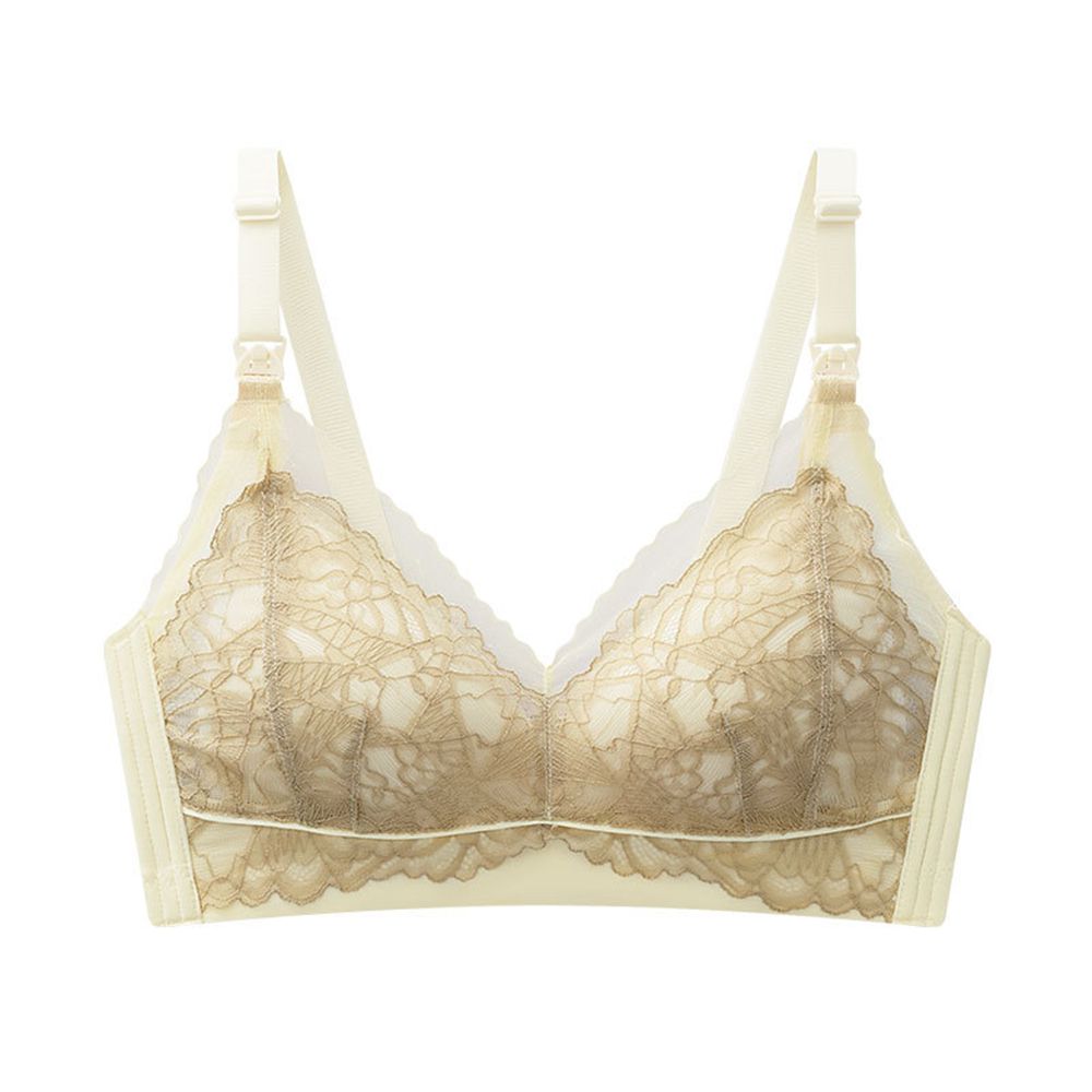 法式蕾絲內衣 上開釦哺乳內衣 無鋼圈內衣 孕婦內衣-淺咖色