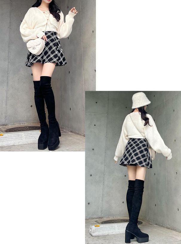 日本 GRL - 羅紋針織內搭泡泡袖外套兩件組-寶貝藍