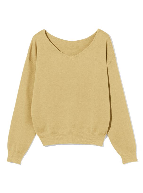 日本 GRL - 優雅V領長袖針織上衣-酒紅