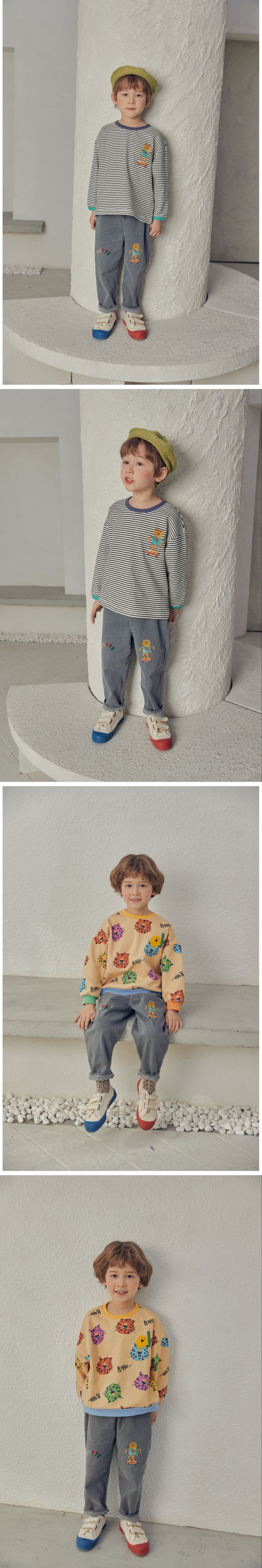 韓國 Mimico - 鬆緊腰動物刺繡丹寧長褲-黑灰