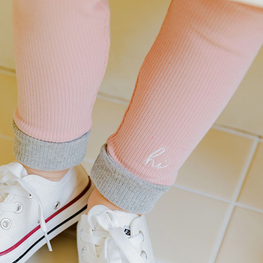 韓國 Bebezoo - 反摺針織羅紋內搭褲-粉紅