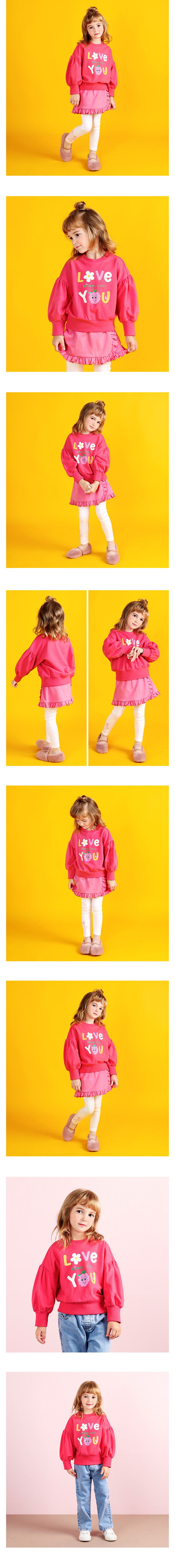 韓國 WALTON kids - LOVE野莓印花澎袖上衣-桃粉