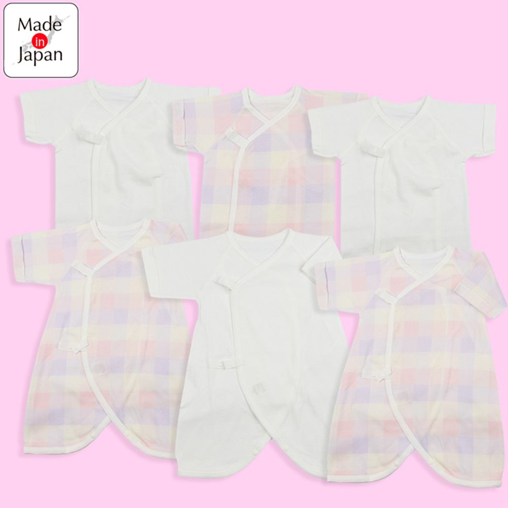 akachan honpo - 新生兒內衣6件組-短袖・7分袖-粉紅色 (50～60cm)