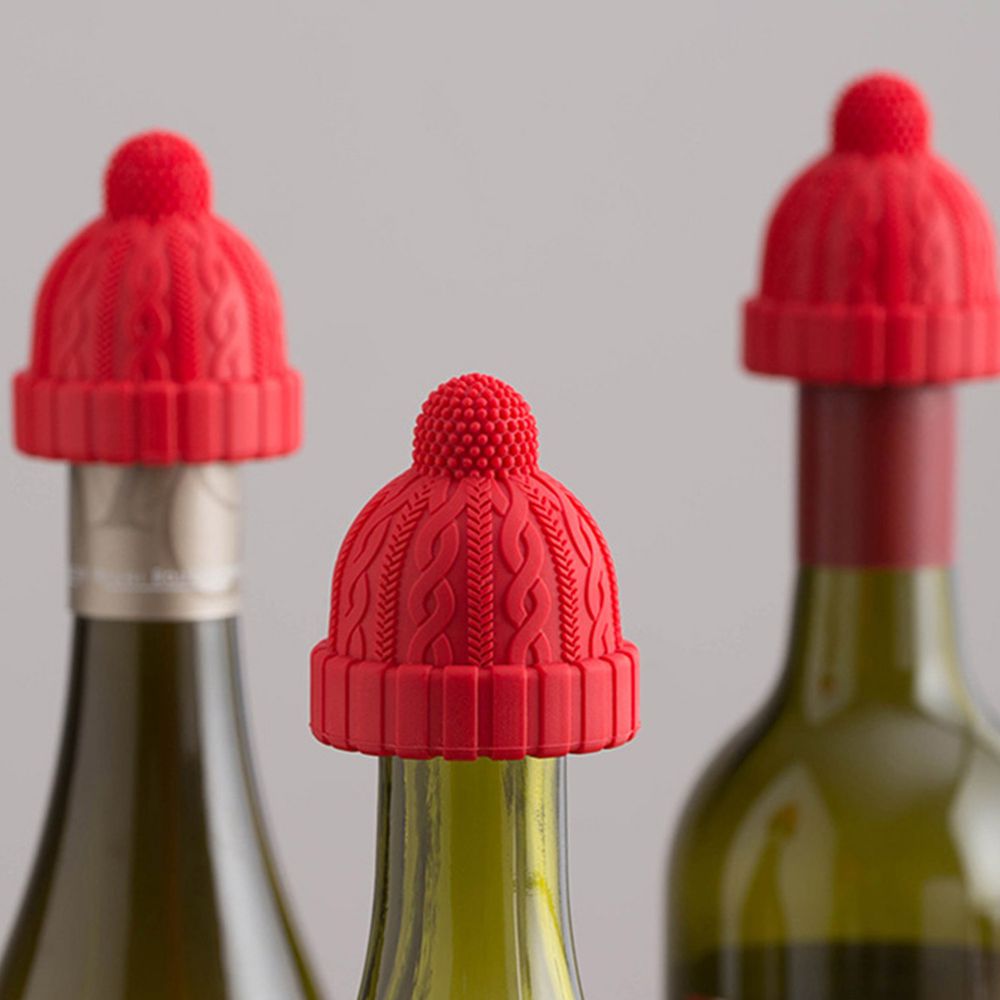 日本霜山 - 小紅帽造型矽膠密封酒瓶塞-多色可選-經典紅-3入