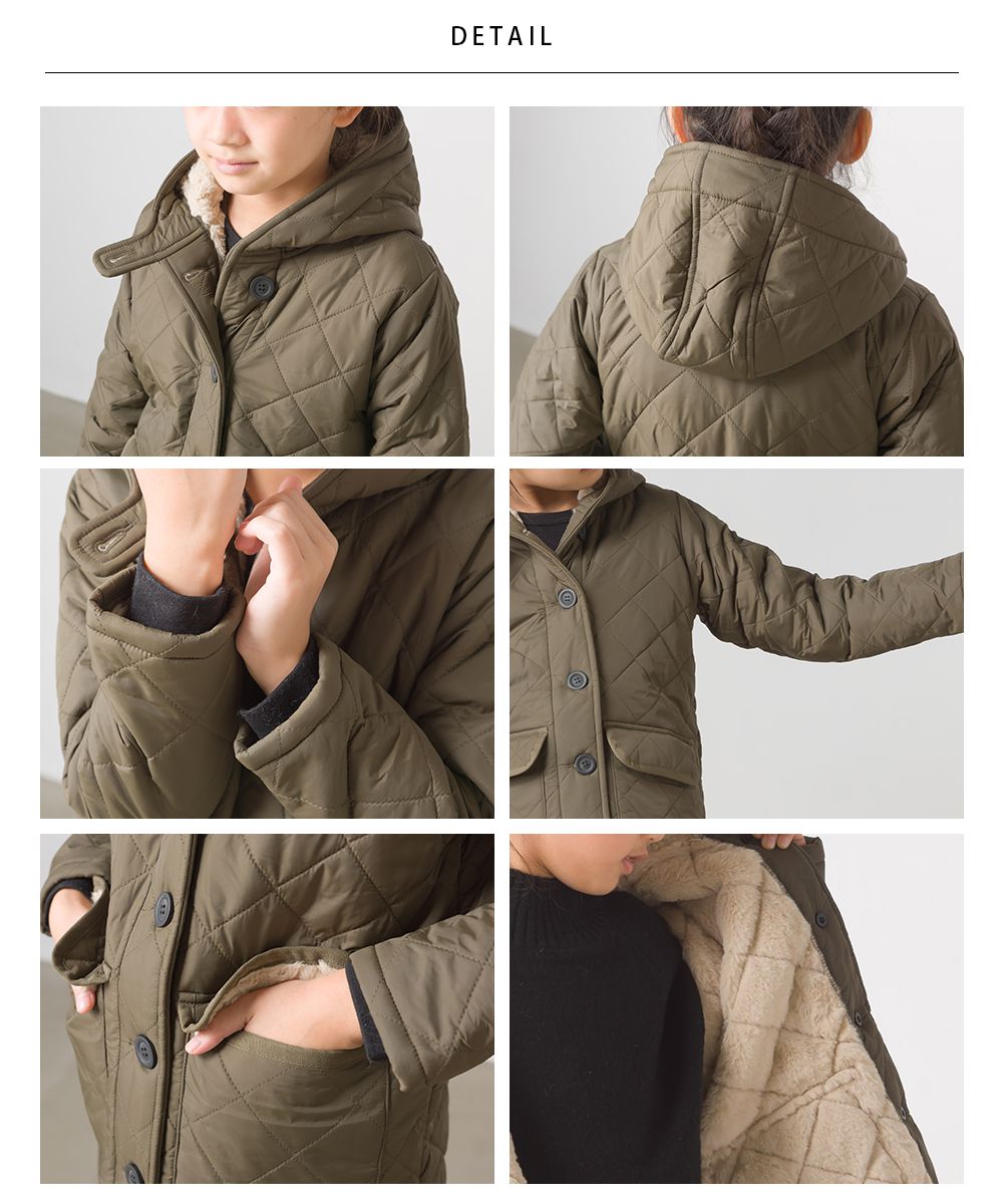 日本 OMNES - 絎縫厚刷毛保暖連帽外套(兒童)-卡其