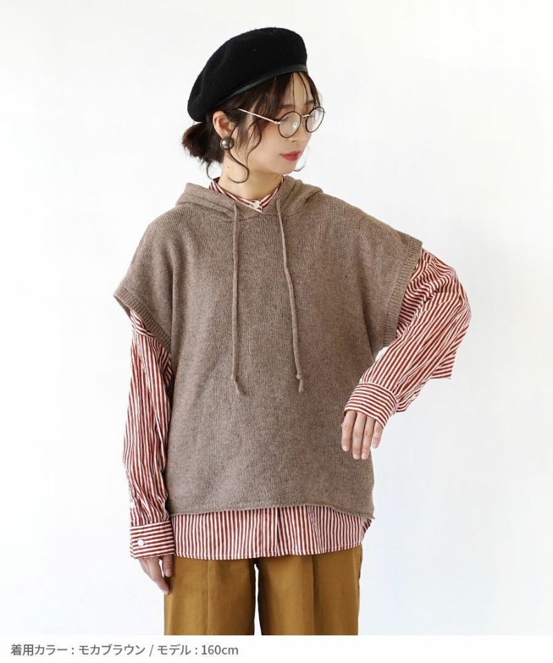 日本 zootie - 多層次穿搭 連帽針織短袖背心-摩卡 (M)