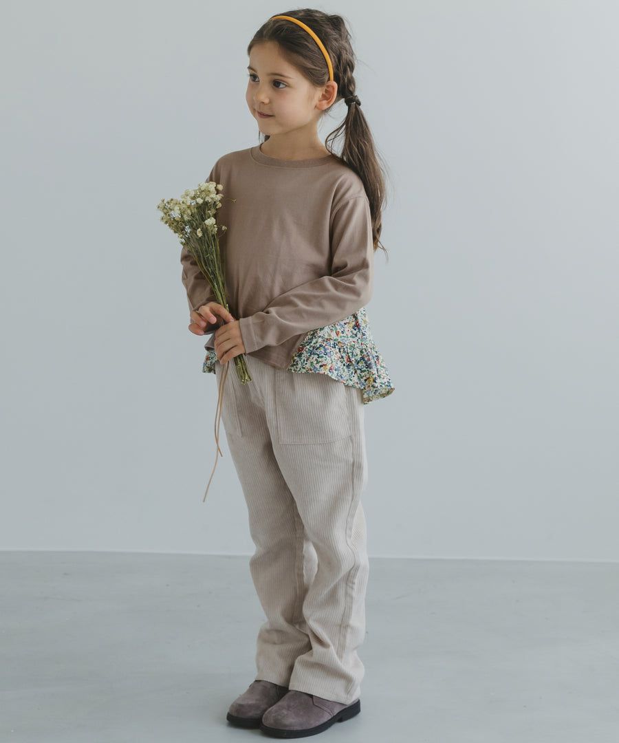 日本 PAIRMANON - 蛋糕層次拼接薄長袖上衣-春櫻燦爛-粉