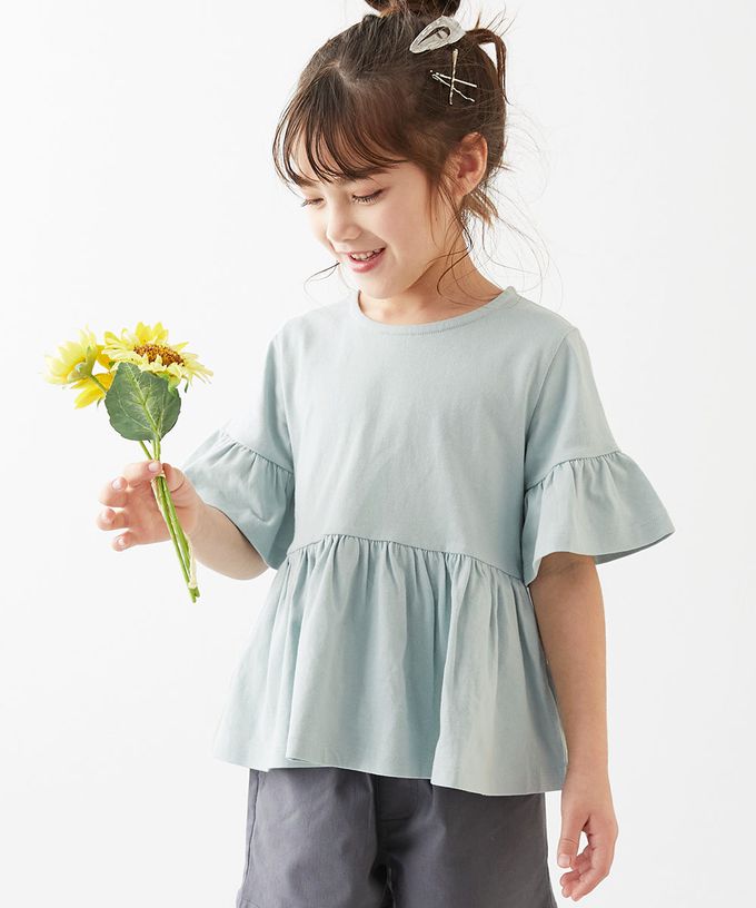 日本 devirock - 寬鬆圓領荷葉五分袖上衣-白