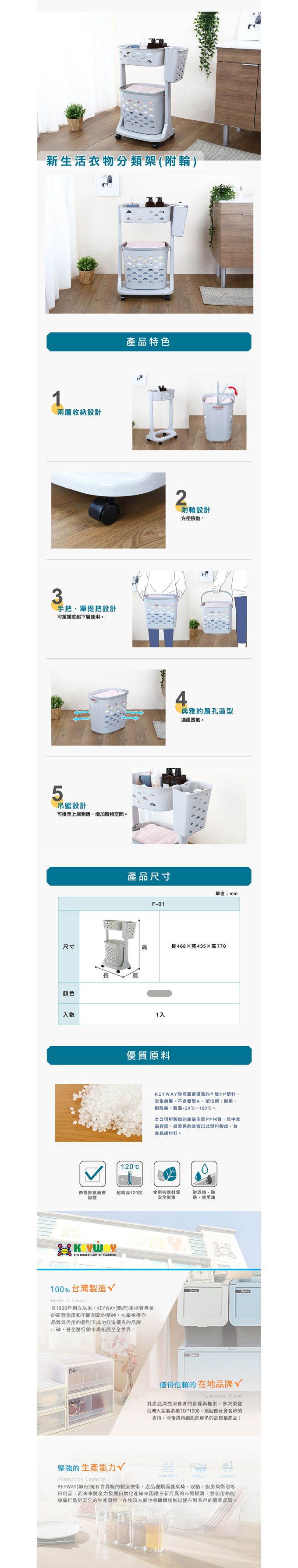 台灣KEYWAY - F01 新生活衣物分類架(附輪)