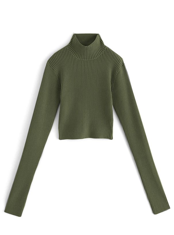 日本 GRL - 高領露指酷甜短針織上衣-黑