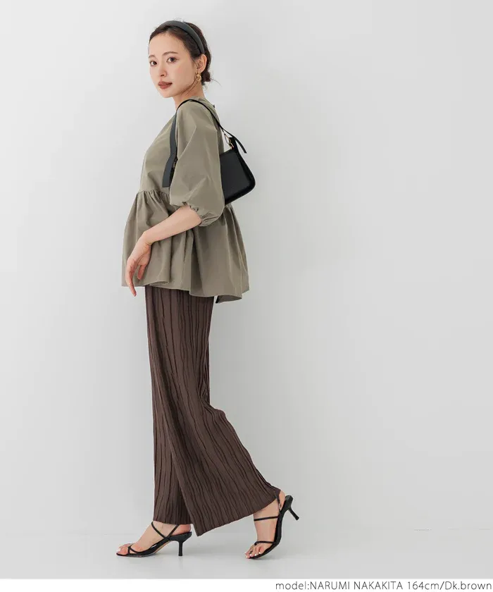 日本 COCA - [可剪裁] 百搭波浪紋垂墜寬褲-深灰