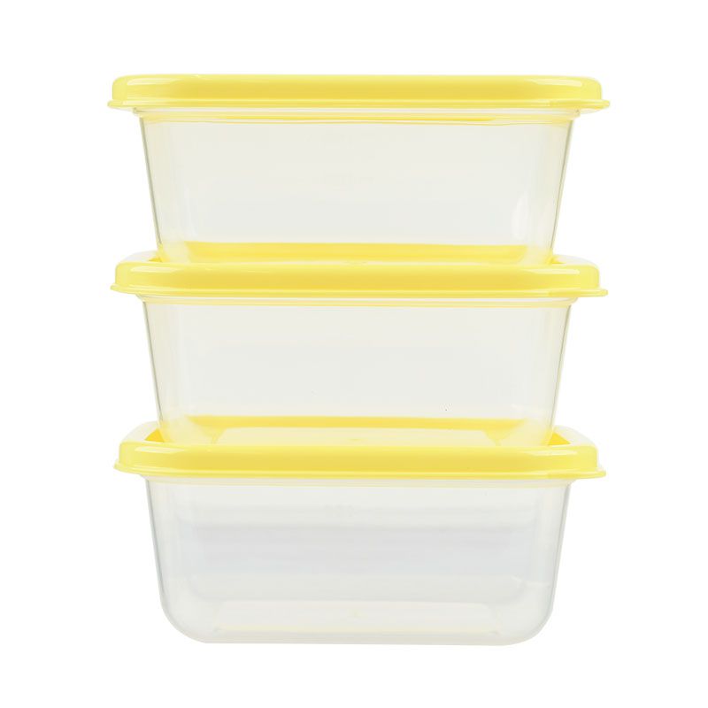 akachan honpo - 離乳食品保存容器-方形L號-黃色-3個入/150ml