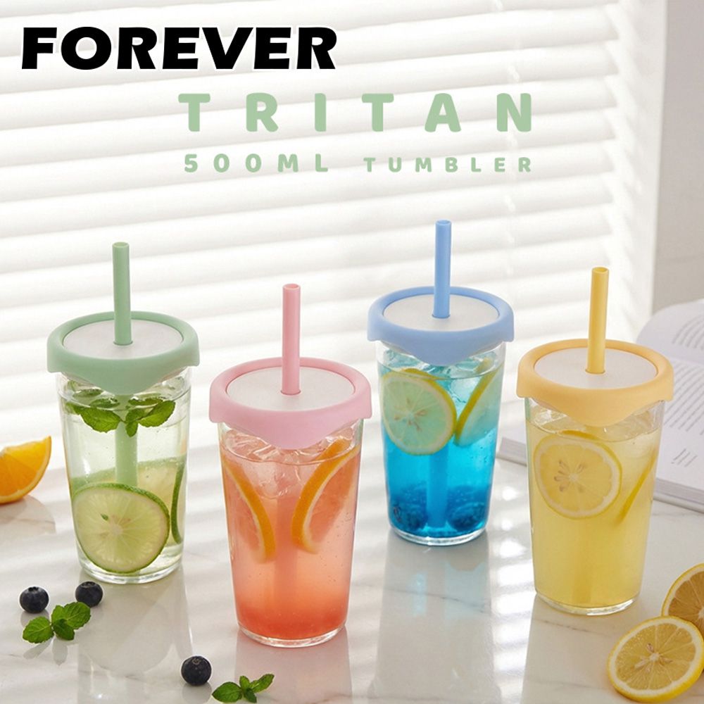 Tritan透明吸管杯500ml 輕量水杯 隨行水杯 2入組