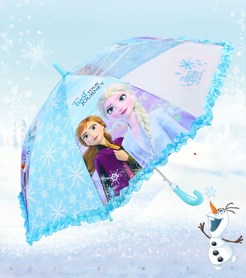 花邊兒童半自動雨傘-卡通人物艾莎-粉色