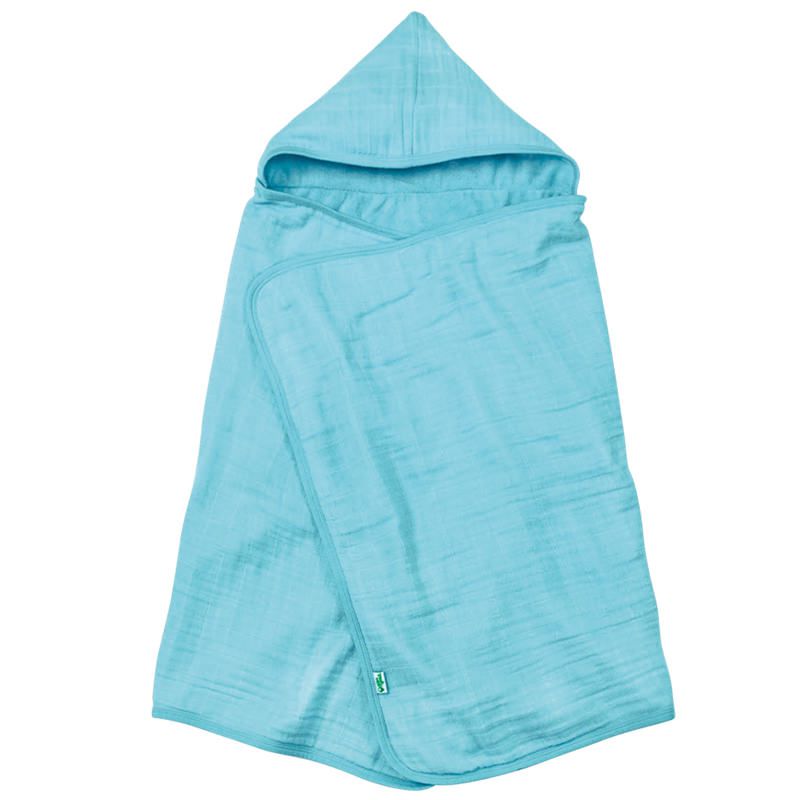 美國 green sprouts - 小綠芽有機棉細紗布連帽浴巾/包巾-藍