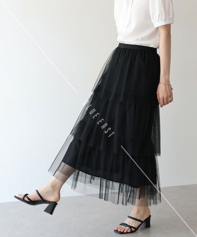 日本 BLUE EAST - 夢幻搖曳感層次薄紗長裙-炭灰