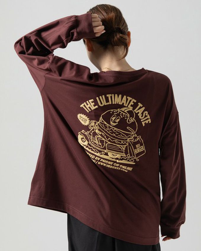 日本 gleam - 俏皮美式漢堡泡棉印花長袖T恤-炭黑