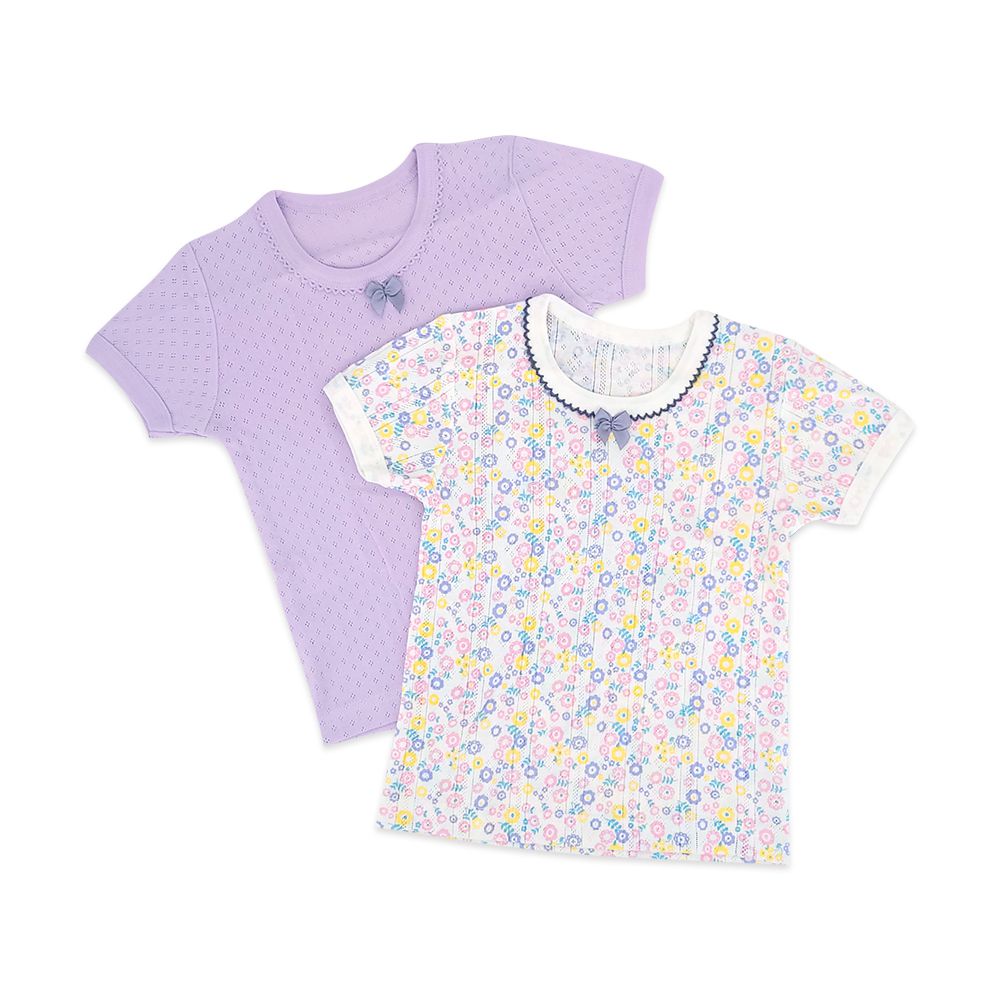 JoyNa - 2件入-兒童短袖上衣 棉質兒童T恤-純色紫碎花