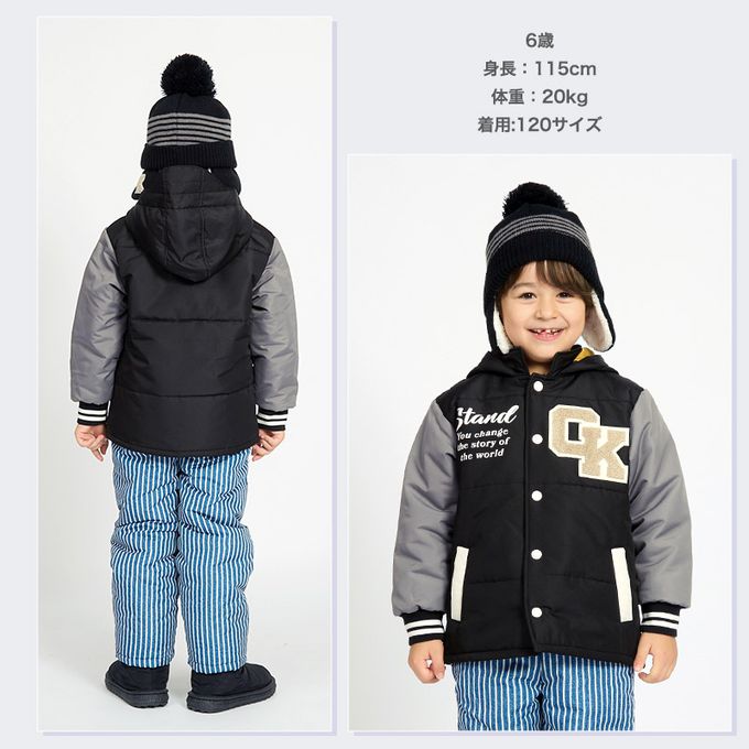 日本 ZOOLAND - 潑水加工 防寒玩雪連帽鋪棉外套-彩色恐龍徽章-黑