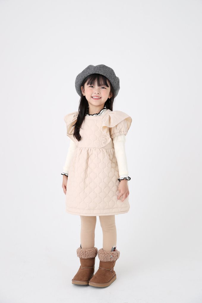 韓國 Coco Bang - 絎縫背心公主袖洋裝-粉