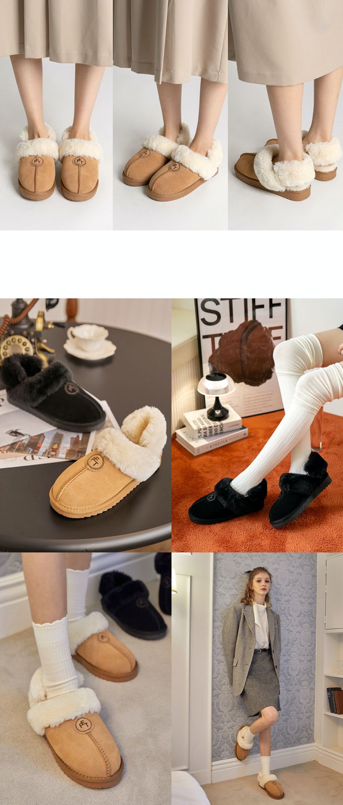 韓國 PINKELEPHANT - (毛絨扣可拆)保暖毛絨包覆拖鞋-黑