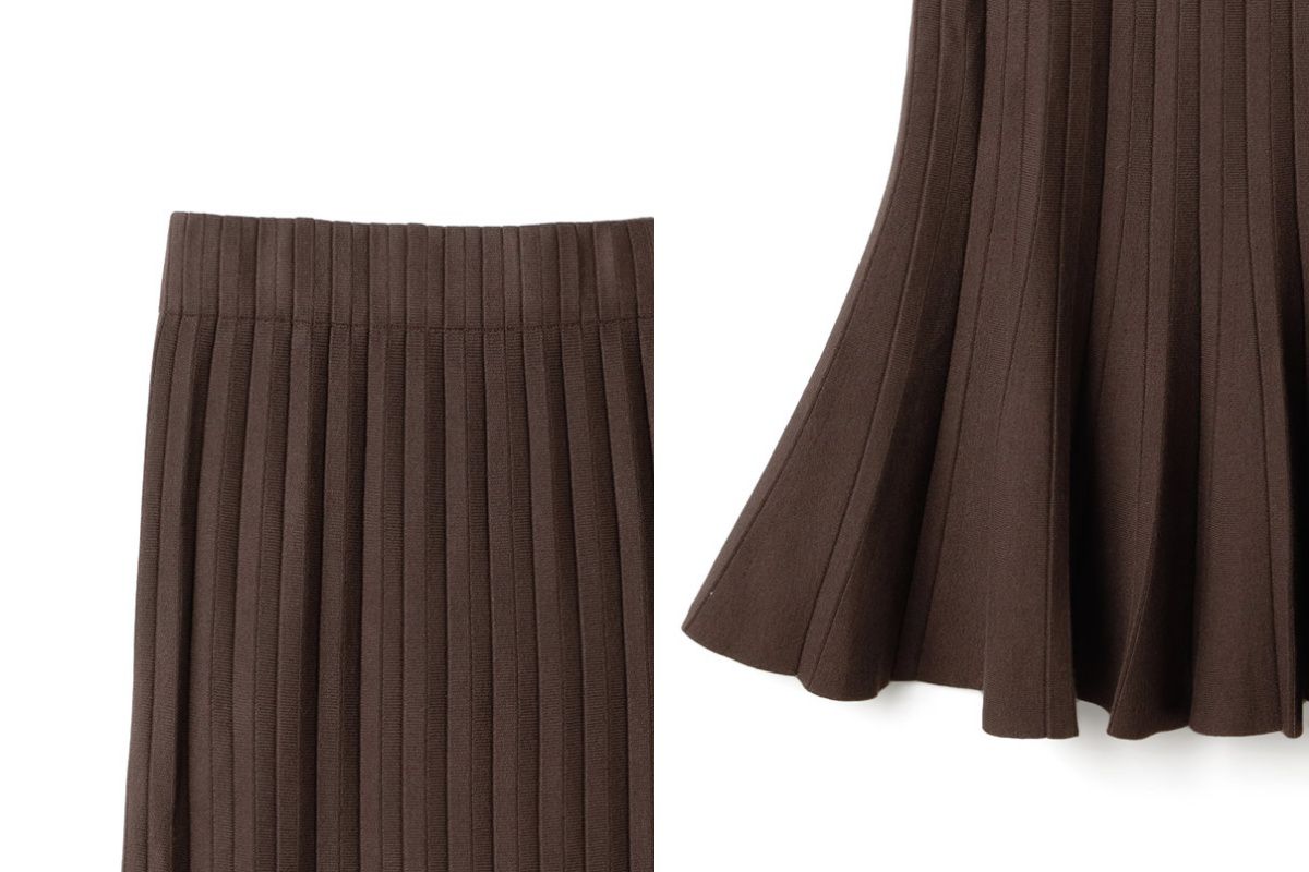 日本 GRL - 針織立體百褶魚尾長裙-深咖啡