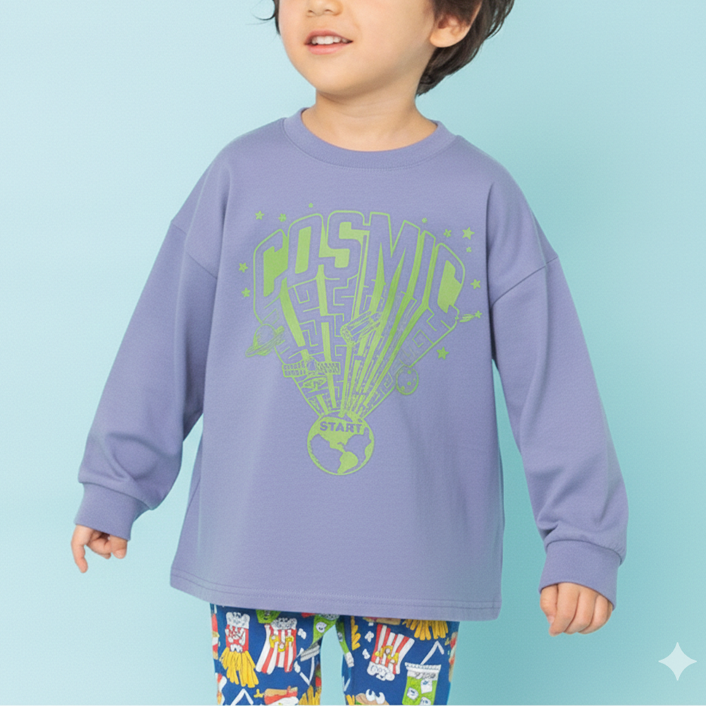 俏皮印花薄長袖上衣-巨大星球-藍紫