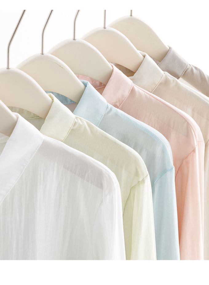 糖果色簡約薄款長袖修身上衣-香檳色