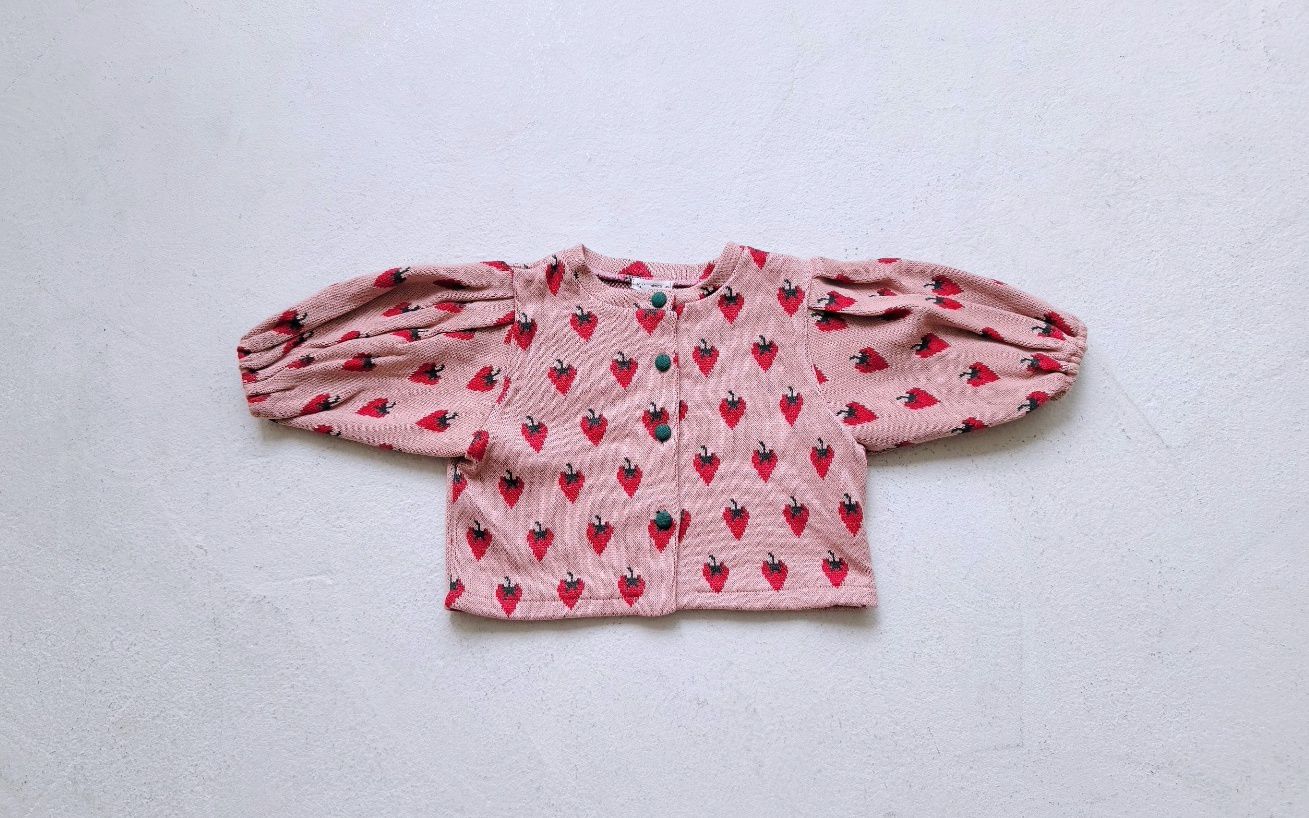 韓國 Mimico - 草莓泡泡袖針織外套-粉紅