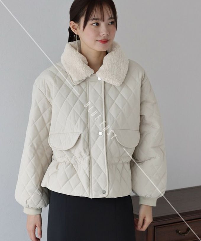 日本 BLUE EAST - 俐落翻領絎縫束腰短版外套-(毛絨領可拆)-黑