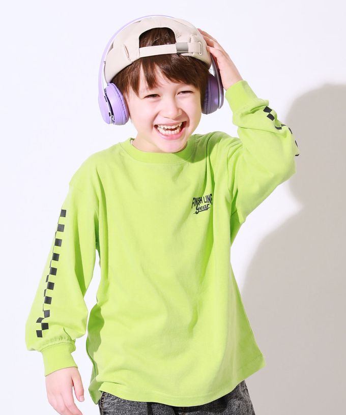 日本 devirock - 100%棉 落肩印花長袖T恤-背後英文-濃綠