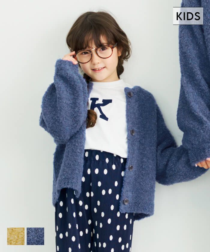 日本 COCA - 捲捲毛絨泡泡袖針織外套-孩子-萊姆黃