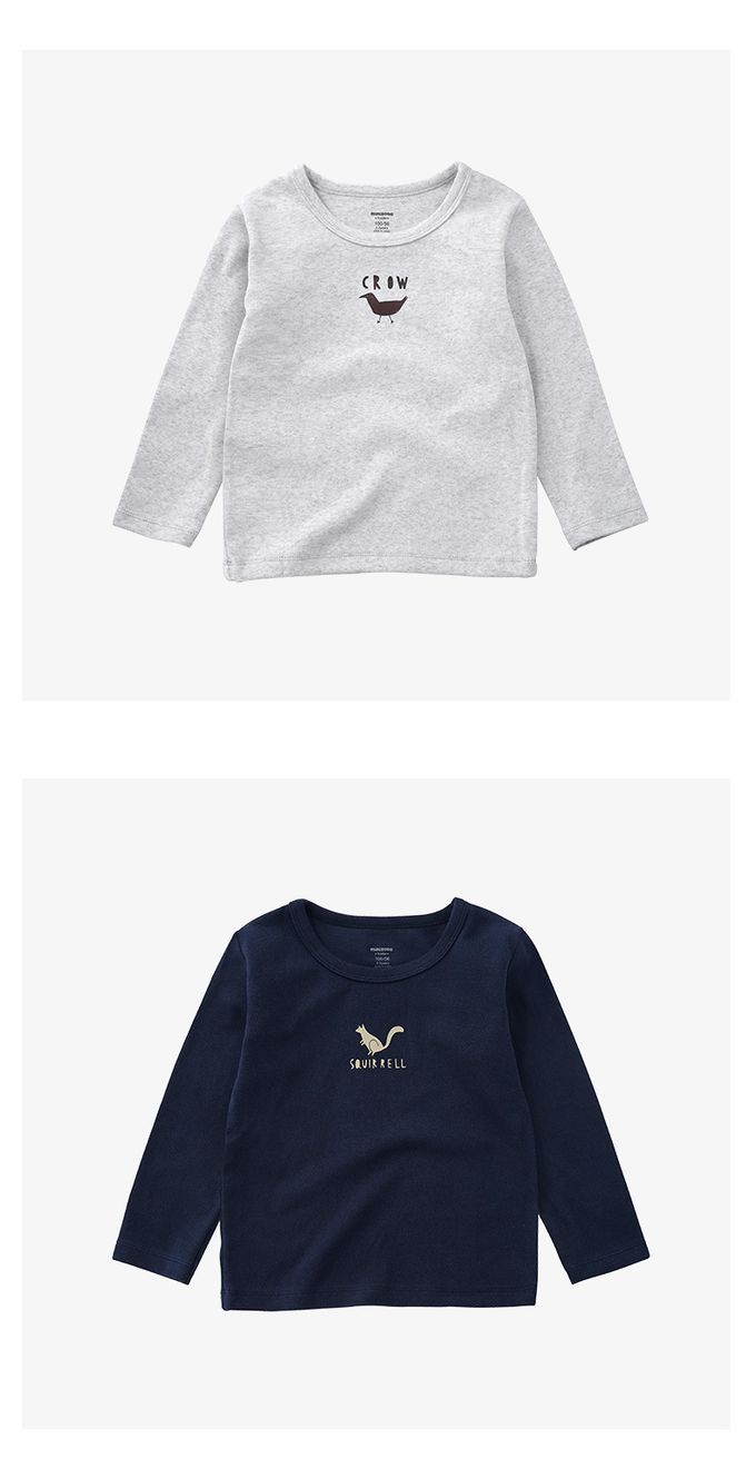 Minizone - 可愛動物長袖T恤-深灰色