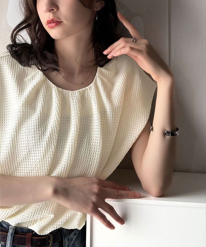 日本 Classical Elf - 前後2way甜美摺邊紋理短袖上衣-象牙