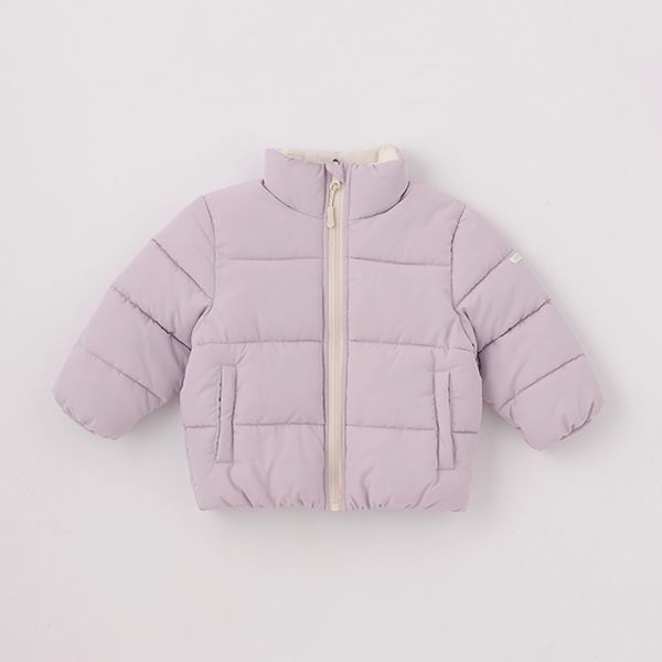 日本 petit main - 潑水加工 蓬鬆保暖鋪棉外套-深藍小花