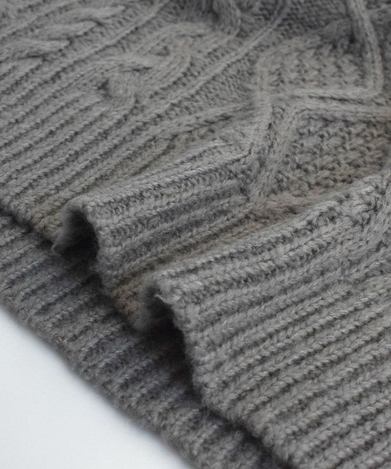 日本 zootie - 落肩圓領麻花編織毛衣-大象灰