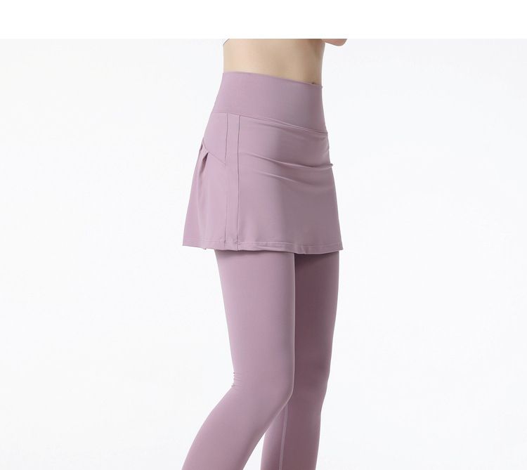 大碼假兩件防走光瑜珈褲裙-灰色