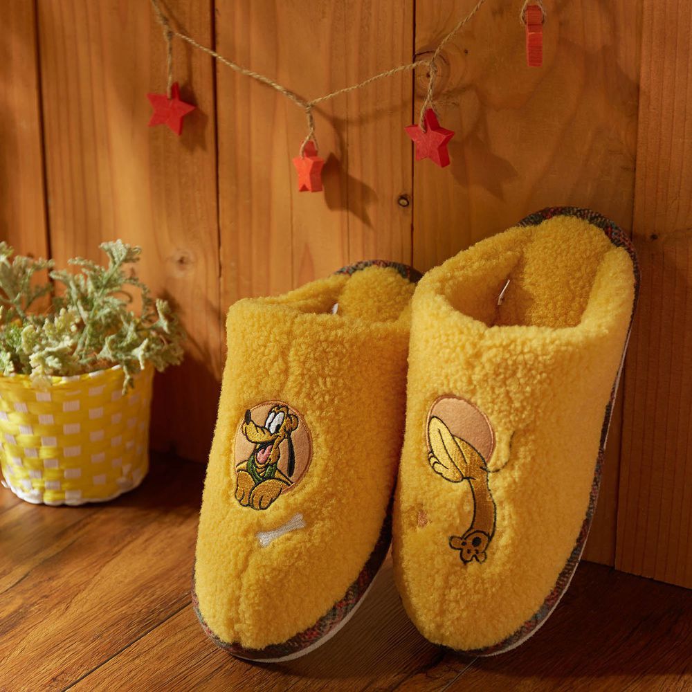 日本千趣會 - 迪士尼室內拖鞋(全包覆毛絨款)-布魯托-黃