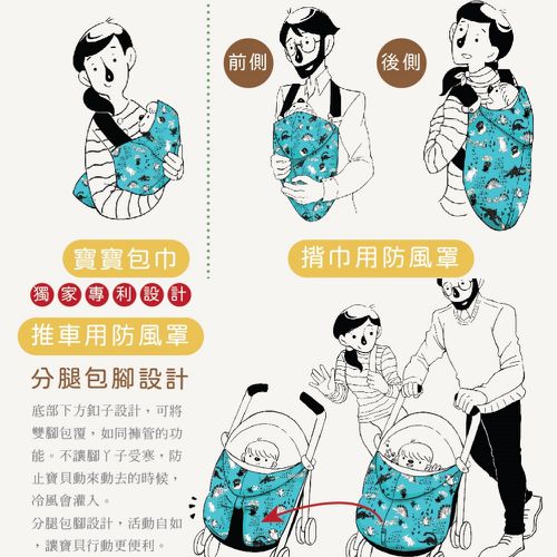 【戶外輕量版！】寶寶我最罩機能防風罩(低敏防螨機能布+日本雙重紗布料)｜背巾防風罩嬰兒推車防風 (好吃飯糰(黃)+逗逗龍)