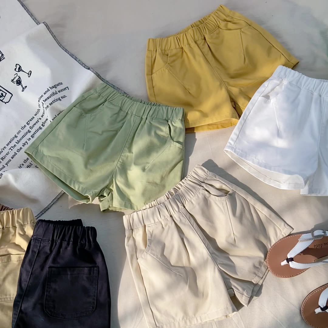 腰鬆緊休閒百搭短褲-杏色