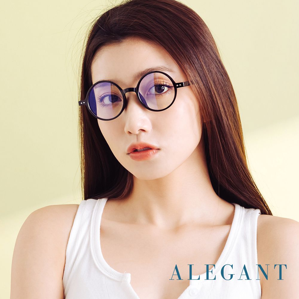 ALEGANT - 古著簡約高帽黑小圓框輕量TR90光學框UV400濾藍光眼鏡